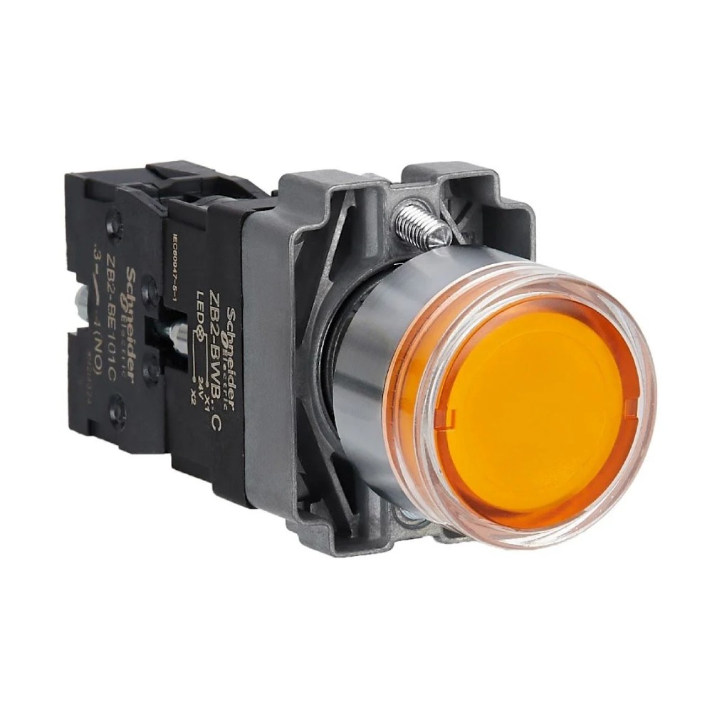 สวิตซ์ปุ่มกด SCHNEIDER XB2BW35B1C มีไฟ แรงดัน 24 V 1NO สีเหลือง