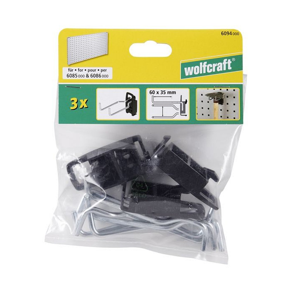 ตะขอคู่ สำหรับแผงเครื่องมือเจาะรู Wolfcraft 6094000 WSS Pegboard Double Hook 3 ชิ้น ตะขอคู่ สำหรับแผงเครื่องมือเจาะรู Wolfcraft 6094000 WSS Pegboard Double Hook 3 ชิ้น