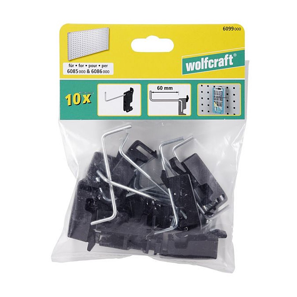 ตะขอเดี่ยว สำหรับแผงเครื่องมือเจาะรู Wolfcraft 6093000 WSS Pegboard Single Hook  10 ชิ้น 