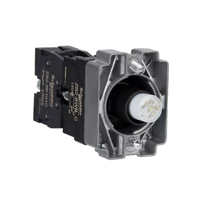 ปุ่มกด SCHNEIDER ZB2BWB11C Easy Harmony XB2 แบบมีไฟติด หลอด BA9S แรงดัน 24V 1NO สีขาว