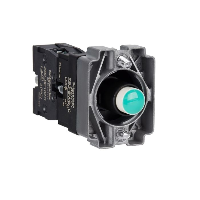 ปุ่มกด SCHNEIDER ZB2BWB32C Easy Harmony XB2 แบบมีไฟติด หลอด BA9S แรงดัน 24V 1NC สีเขียว