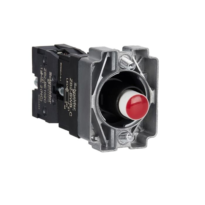 ปุ่มกด SCHNEIDER ZB2BWB42C Easy Harmony XB2 แบบมีไฟติด หลอด BA9S แรงดัน 24V 1NC สีแดง