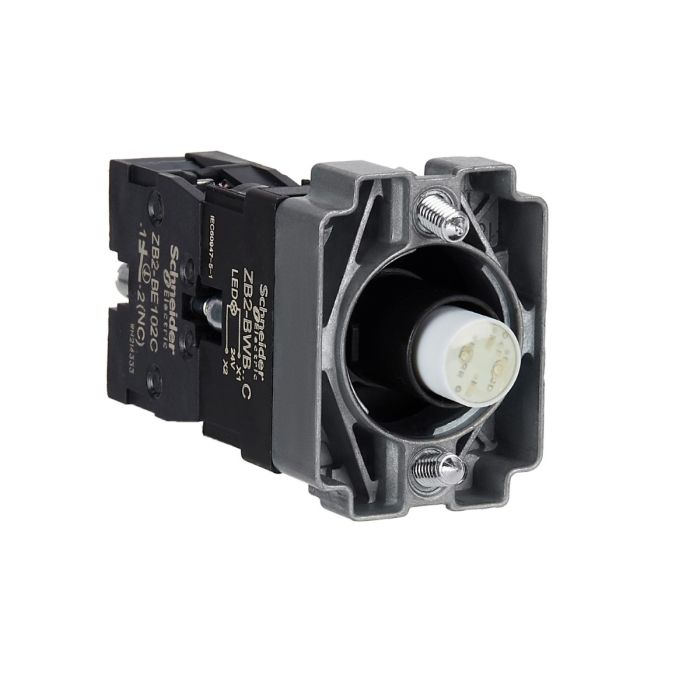 ปุ่มกด SCHNEIDER ZB2BWB52C Easy Harmony XB2 แบบมีไฟติด หลอด BA9S แรงดัน 24V 1NC สีส้ม