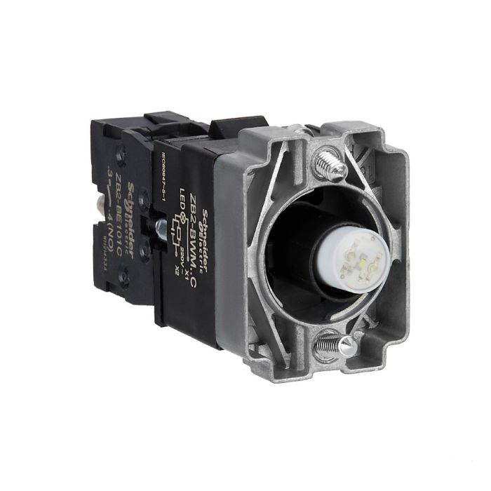 ปุ่มกด SCHNEIDER ZB2BWM11C Easy Harmony XB2 แบบมีไฟติด หลอด BA9S แรงดัน 230V 1NO สีขาว