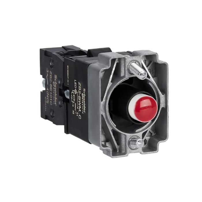 ปุ่มกด SCHNEIDER ZB2BWM41C XB2 แบบมีไฟติด หลอด BA9S แรงดัน 230V 1NO สีแดง