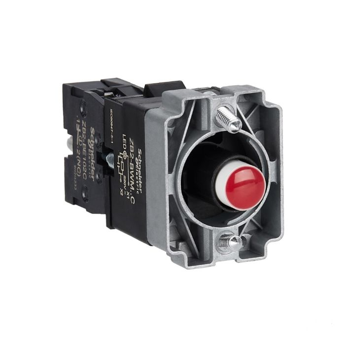 ปุ่มกด SCHNEIDER ZB2BWM42C XB2 แบบมีไฟติด หลอด BA9S แรงดัน 230V 1NC สีแดง