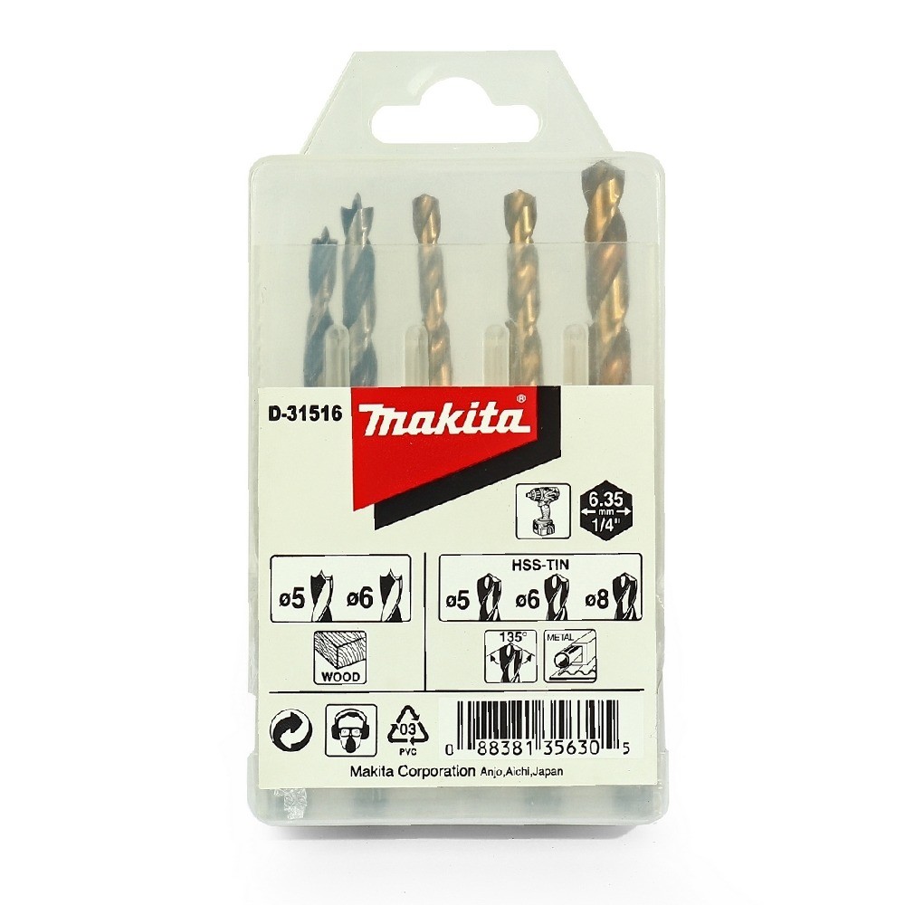 ชุดดอกสว่านเจาะเหล็กไม้  MAKITA  D31516 5ดอกชุด ก้าน NZ