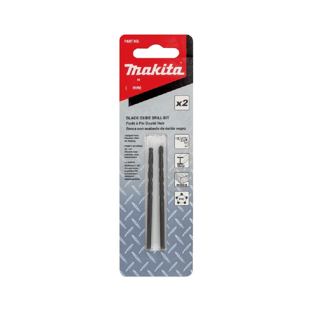 ดอกสว่านเจาะเหล็ก  MAKITA  D59938  HSSG ชุบดำ ขนาด 332x214 นิ้ว 2 ชิ้น 