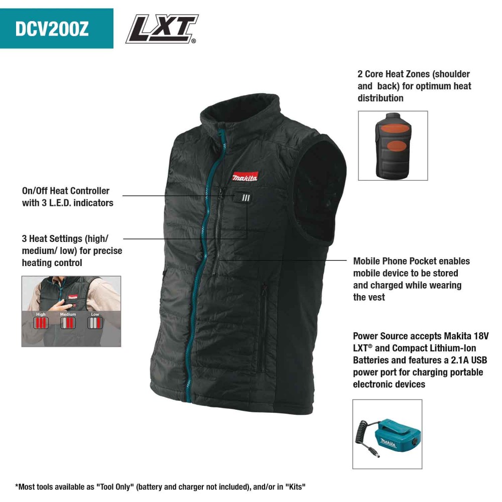 เสื้อทำความร้อน ไร้สาย MAKITA DCV200ZXL SIZE XL (12V./ 18V.) (เฉพาะเสื้อเปล่า) Cordless heating jacket (SOLO)