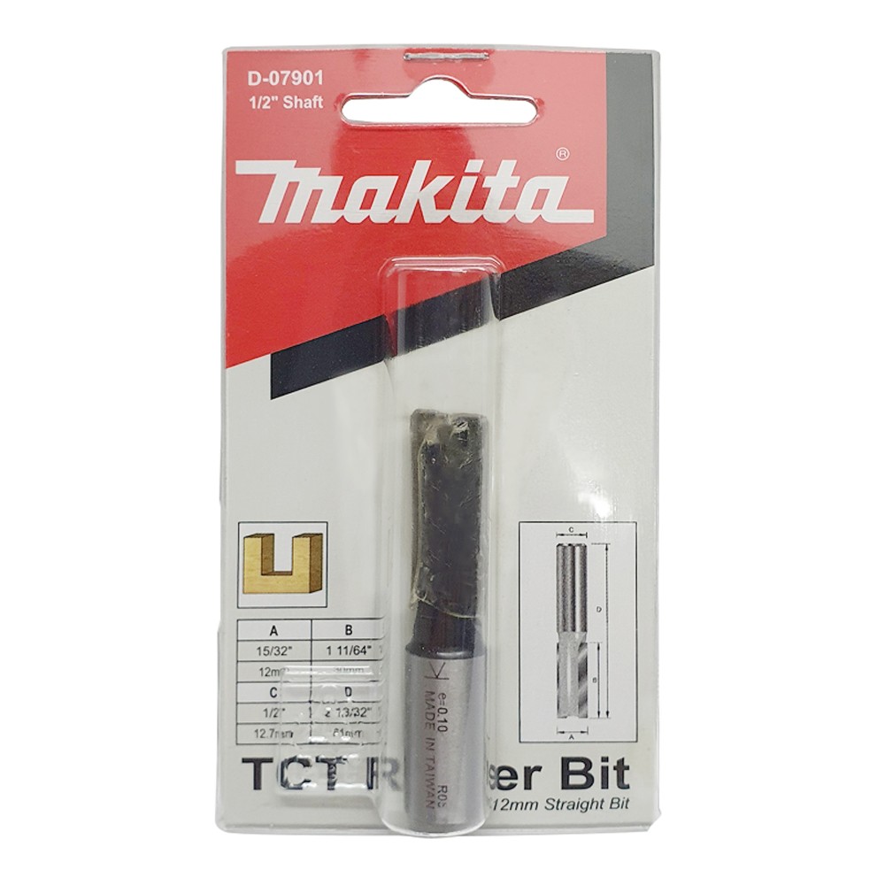 ดอกเร้าเตอร์ Straight Bit 1/4 นิ้ว 12x60x30mm MAKITA D-07901 Straight Bit Router Bit 1/4 inch