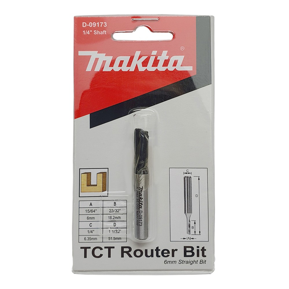 ดอกเร้าเตอร์ Straight Bit 1/4 นิ้ว 6x50x18mm MAKITA D-09173 Straight Bit Router Bit 1/4 inch 