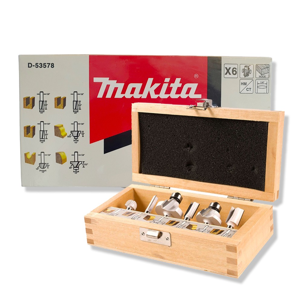 ชุดดอกเร้าเตอร์ ขนาด 1/4 นิ้ว MAKITA D-53578 (6 ดอก/ชุด) 1/4 inch router bit set (6 pieces/set)