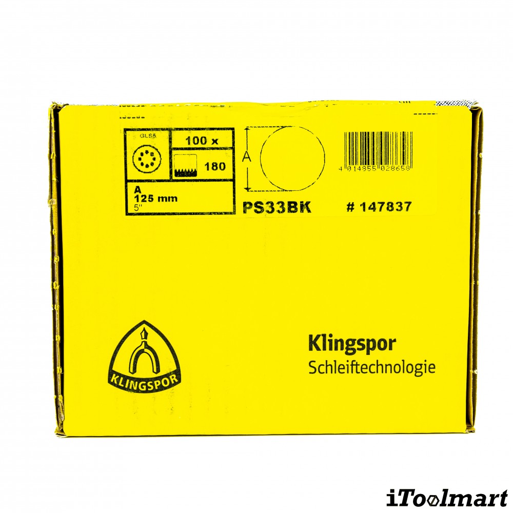 กระดาษทรายกลม 5 นิ้ว Klingspor PS 33 BK กล่อง 100 ชิ้น