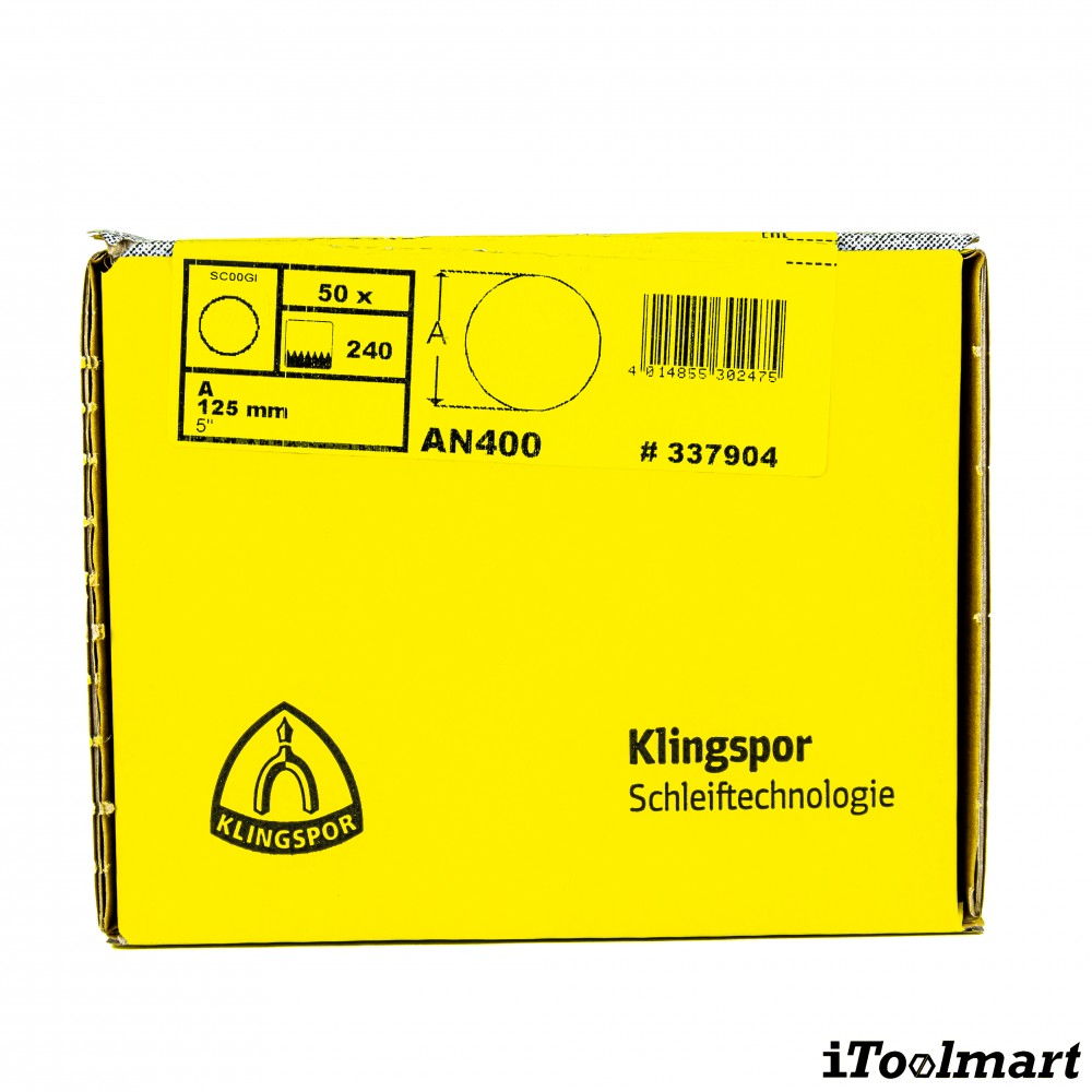 กระดาษทรายกลม 5 นิ้ว Klingspor AN 400 กล่อง 50 ชิ้น