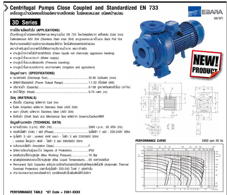 ปั๊มหอยโข่ง Ebara 3D 50-200/15 ปั๊มเหล็กหล่อ - 3 สาย 380V 