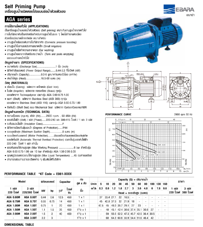 ปั๊มหอยโข่ง Ebara AGA-1.00T SELF PRIMMING 