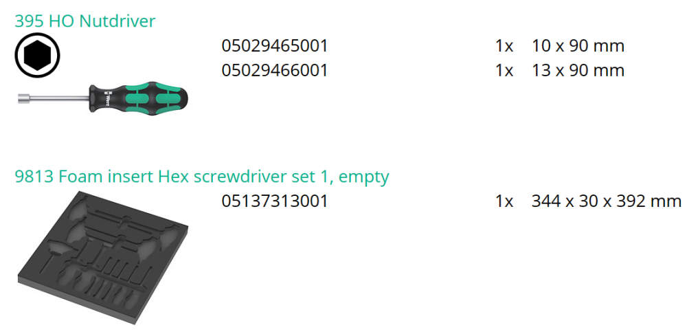 ชุดประแจหกเหลี่ยม Wera 9713 Foam insert Hex screwdriver set 1 05150104001 ชุด 12 ชิ้น
