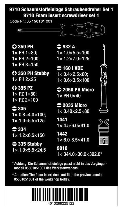 ชุดไขควง Wera 9710 Foam insert screwdriver set 1 05150101001 ชุด 18 ชิ้น