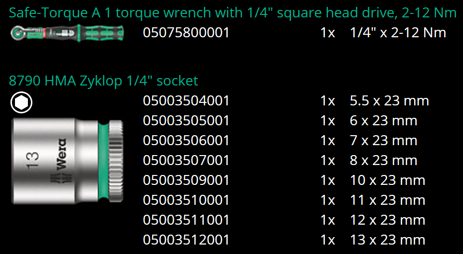 ชุดประแจปอนด์ Wera Safe-Torque A 1 Set 1 2-12 Nm 05075832001 (10 ชิ้น)