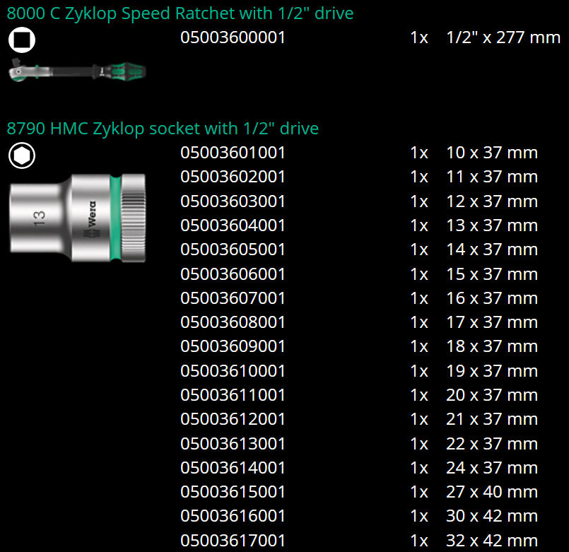 ชุดประแจ Wera Zyklop Speed 8100 SC 2 1/2 05003645001 ชุด 37 ชิ้น