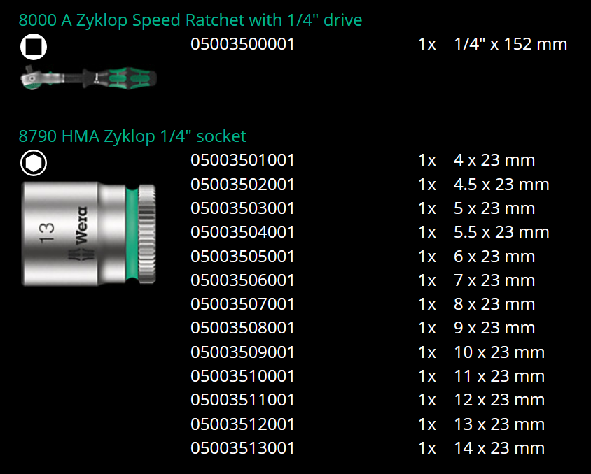 ชุดประแจ Wera Zyklop Speed 8100 SA 2 1/4 05003533001 ชุด 42 ชิ้น