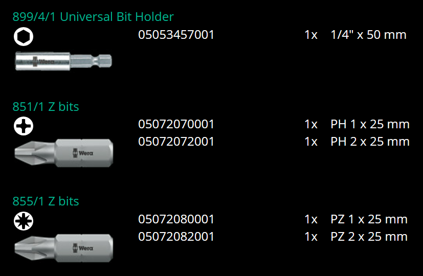 ชุดดอกไขควง Wera Bit-Check 12 Metal 1 05057424001 ชุด 12 ชิ้น