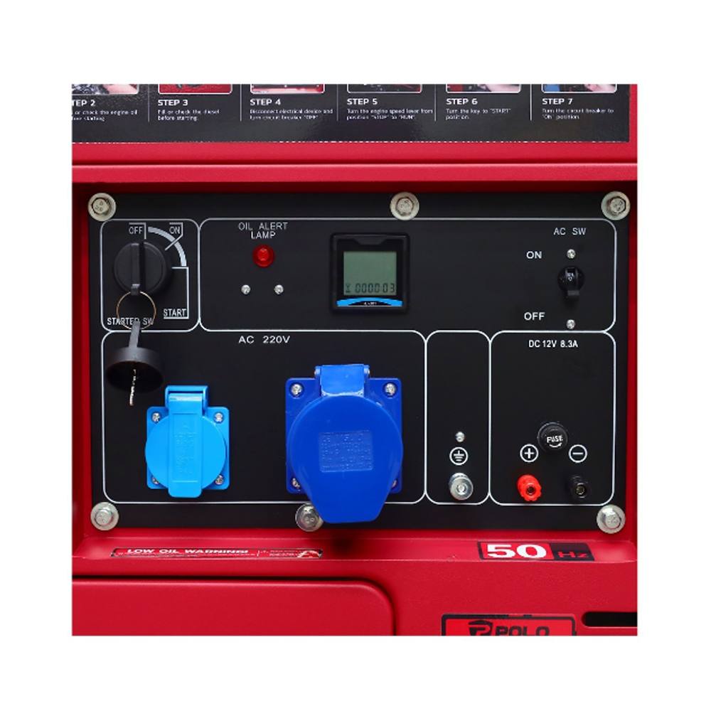 เครื่องปั่นไฟ ดีเซล POLO KDX8500ES กำลังไฟ 6 5 Kw  เครื่องยนต์ 11 7 แรงม้า 
