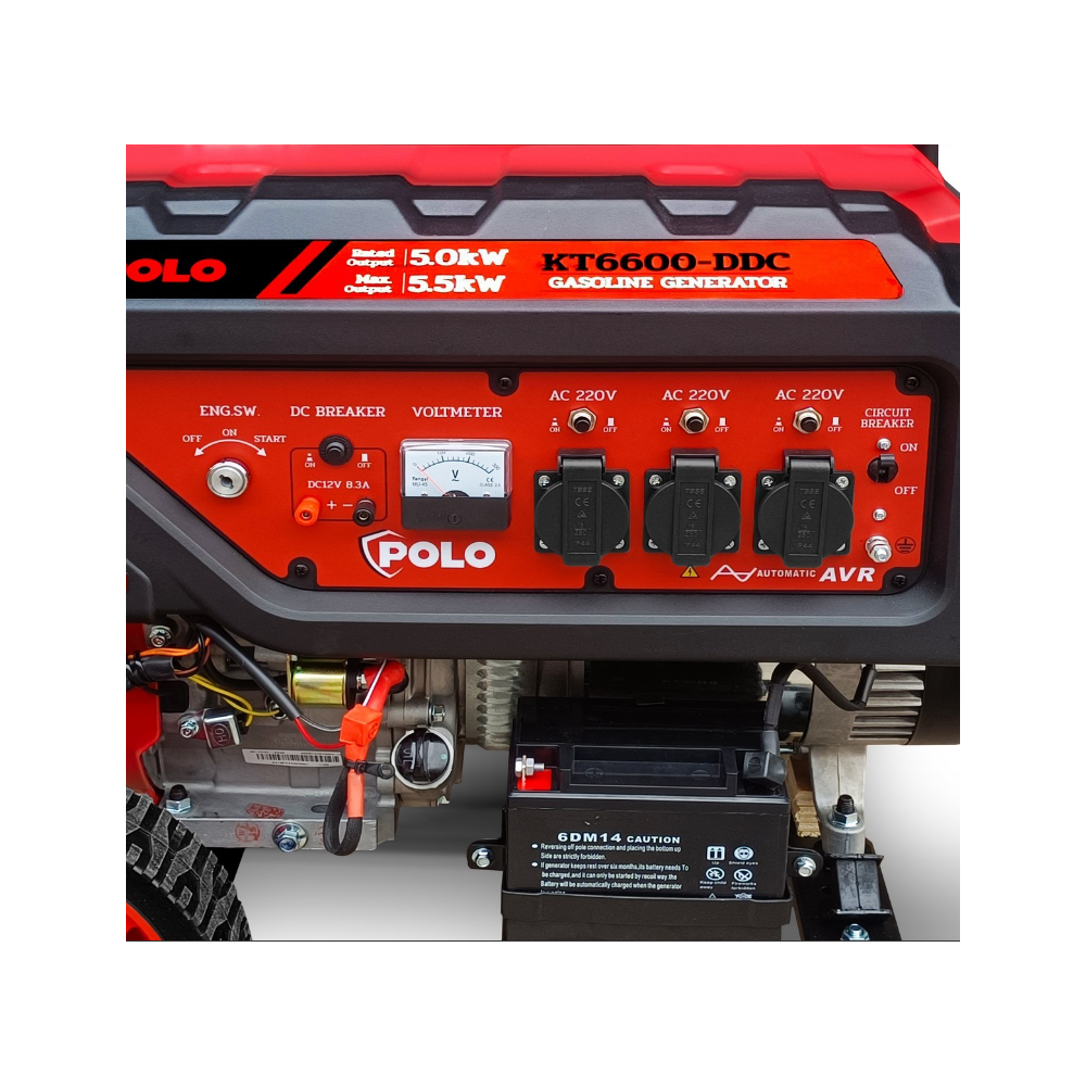 เครื่องปั่นไฟ เบนซิน POLO KT6600DDC สตาร์ทไฟฟ้า กำลังไฟ 5 0 Kw  เครื่องยนต์ 13 แรงม้า 