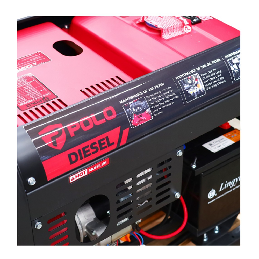 เครื่องปั่นไฟ ดีเซล POLO PDX7500E สตาร์กุญแจระบบไฟฟ้า กำลังไฟ 5 5 Kw  เครื่องยนต์ 9 4 แรงม้า 