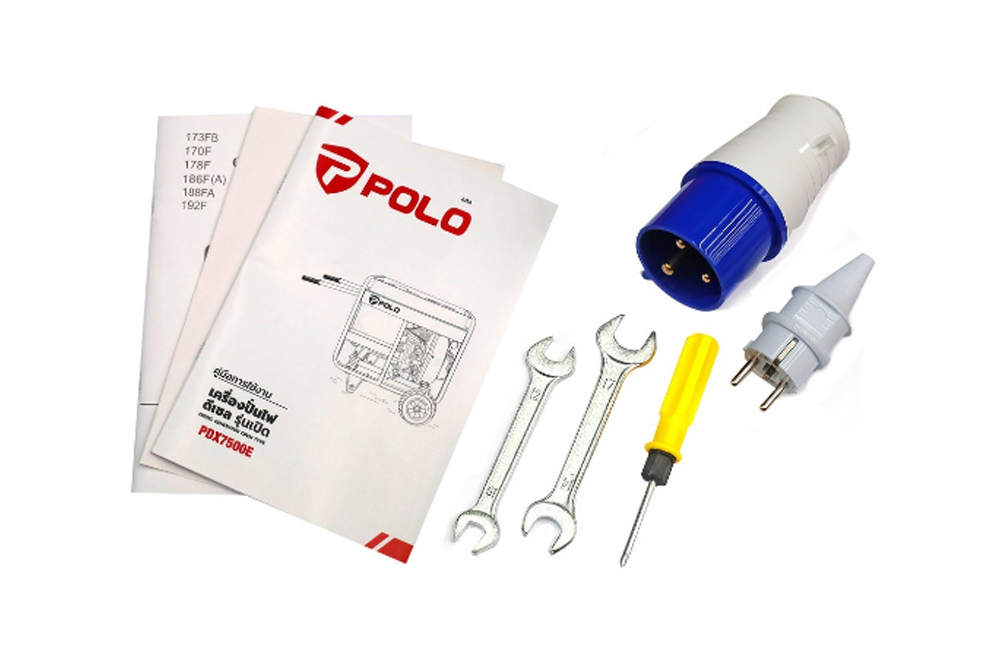 เครื่องปั่นไฟ ดีเซล POLO PDX7500E สตาร์กุญแจระบบไฟฟ้า กำลังไฟ 5 5 Kw  เครื่องยนต์ 9 4 แรงม้า 
