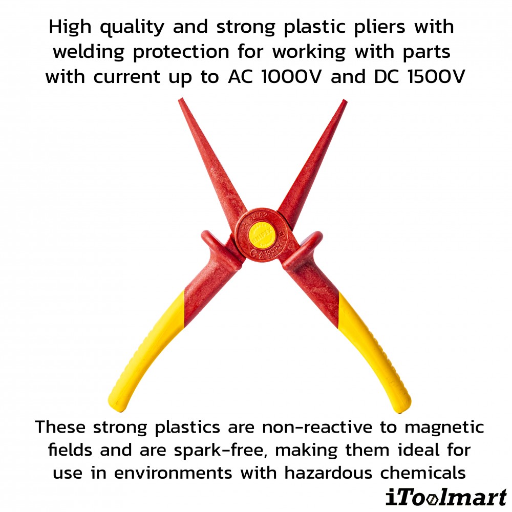 คีมปากเเหลม KNIPEX 98 62 02 ขนาด 220 มิล  หุ้มฉนวนกันไฟ   Snipe Nose Pliers of plastic insulating  VDE