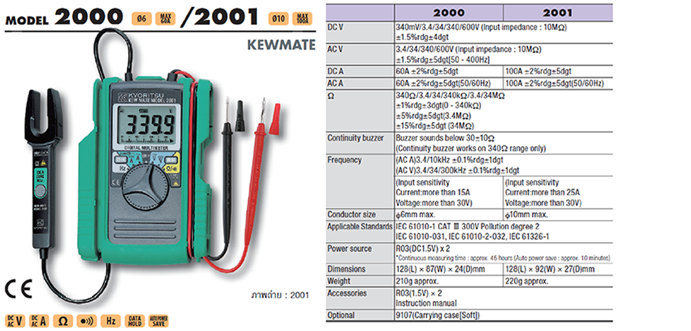 ดิจิตอลมัลติมิเตอร์ KYORITSU 2001 แบบ True RMS วัดกระแสไฟ 100A
