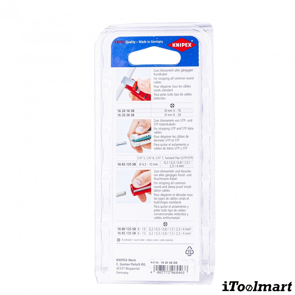 มีดปอกสายไฟ KNIPEX 16 20 28 SB