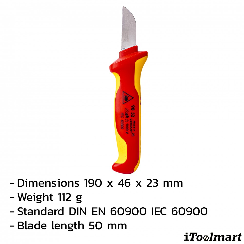 มีดปอกสายเคเบิ้ล  หุ้มฉนวน  KNIPEX 98 52 SB  Cable Knife  ด้าม VDE