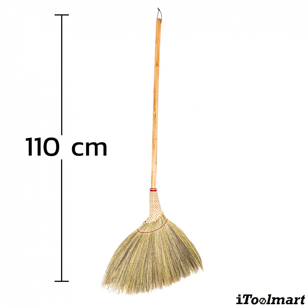 ไม้กวาดญี่ปุ่น Inaki 0302 ดอกหญ้า ทรงเอียงข้าง ถอดหัวได้ แดงถัก