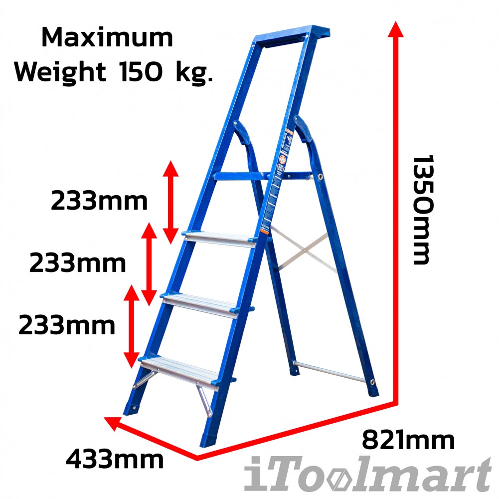 บันไดอลูมิเนียม WADFOW WLD1H04 4 ขั้น รับน้ำหนักสูงสุด 150 กก 