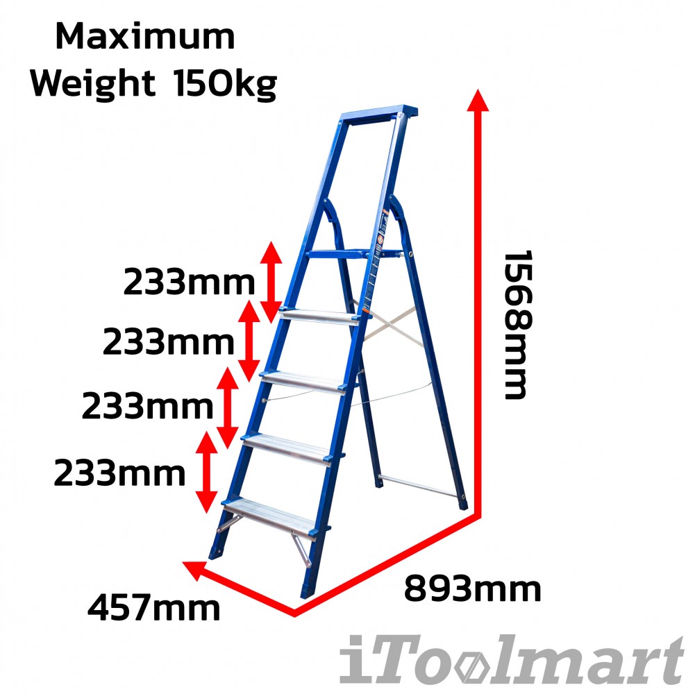 บันไดอลูมิเนียม WADFOW WLD1H05 5 ขั้น รับน้ำหนักสูงสุด 150 กก 