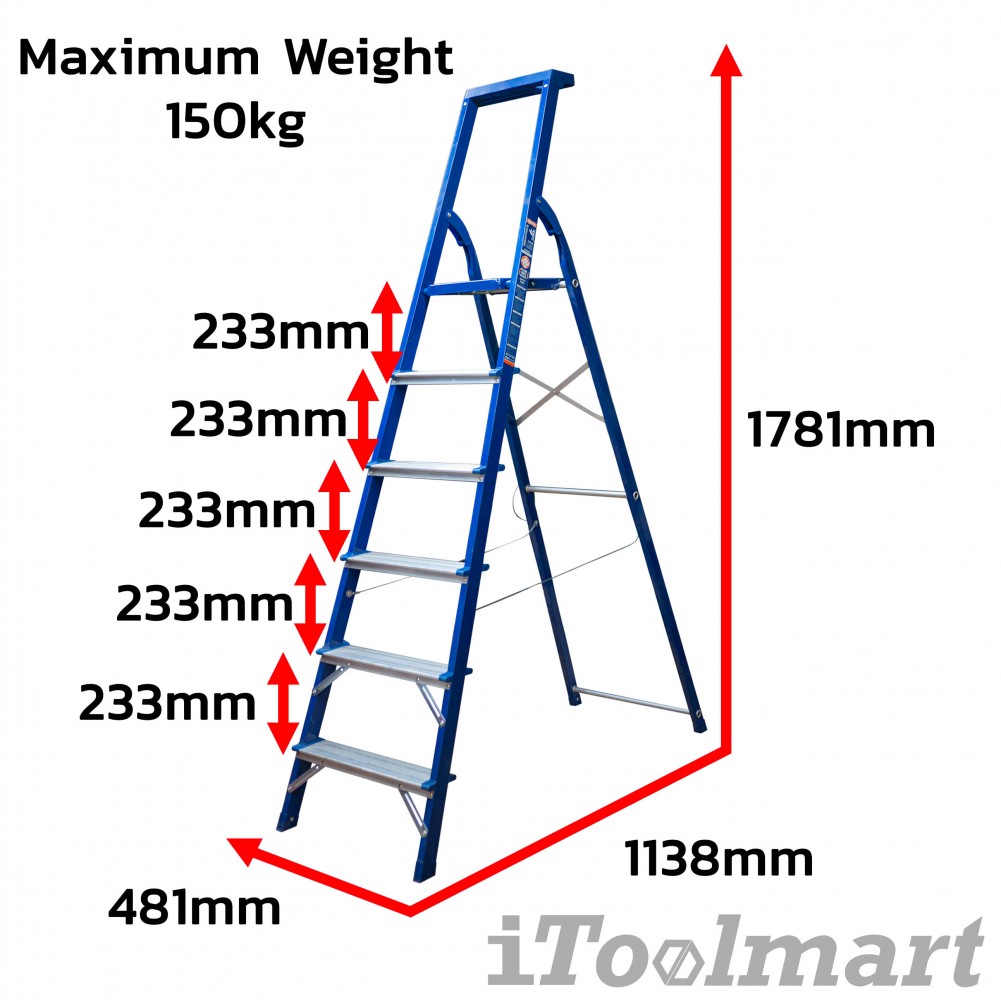 บันไดอลูมิเนียม WADFOW WLD1H06 6 ขั้น รับน้ำหนักสูงสุด 150 กก 