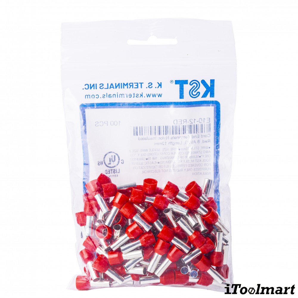 หางปลาคอร์ดเอ็น KST E10 12 แบบหุ้ม สีแดง ขนาด 10 mm² 100 ตัว หางปลาคอร์ดเอ็น KST E10 12 แบบหุ้ม สีแดง ขนาด 10 mm² 100 ตัว