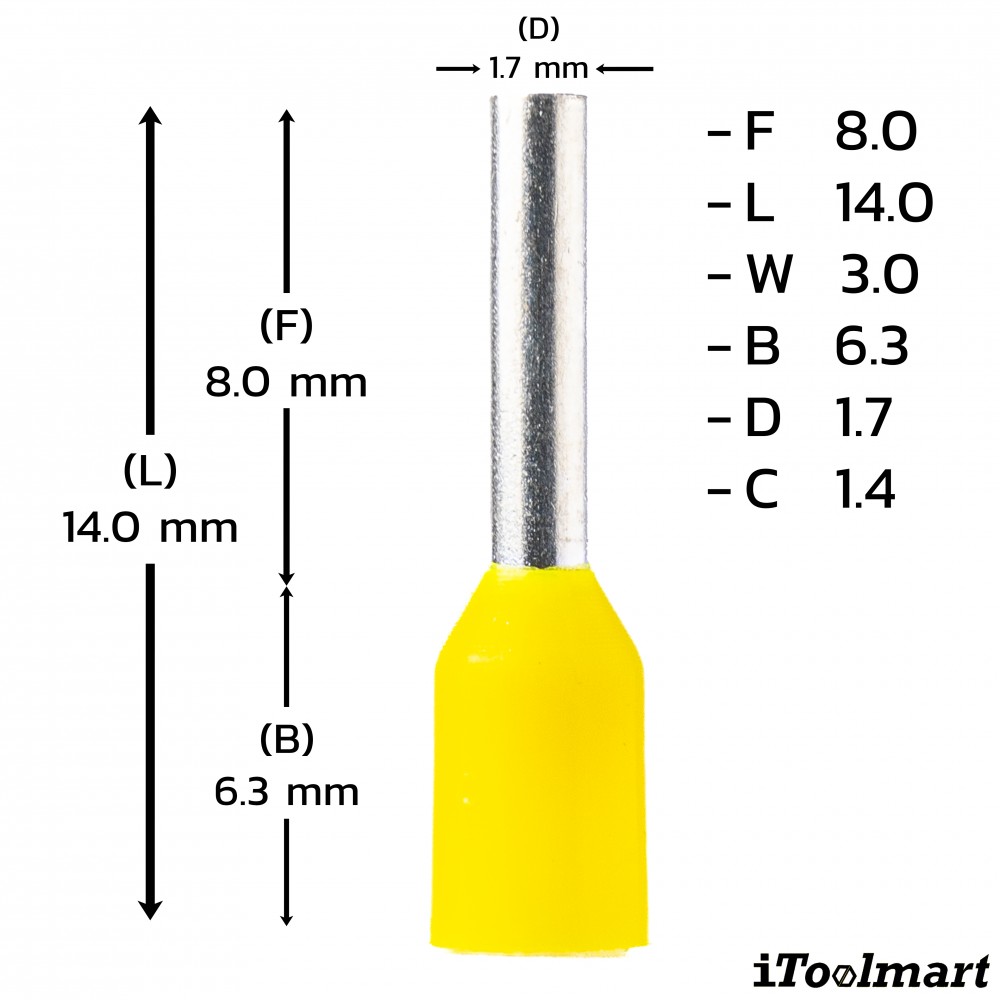 หางปลาคอร์ดเอ็น KST E1008 แบบหุ้ม สีเหลือง ขนาด 1 0 mm² 100 ตัว หางปลาคอร์ดเอ็น KST E1008 แบบหุ้ม สีเหลือง ขนาด 1 0 mm² 100 ตัว