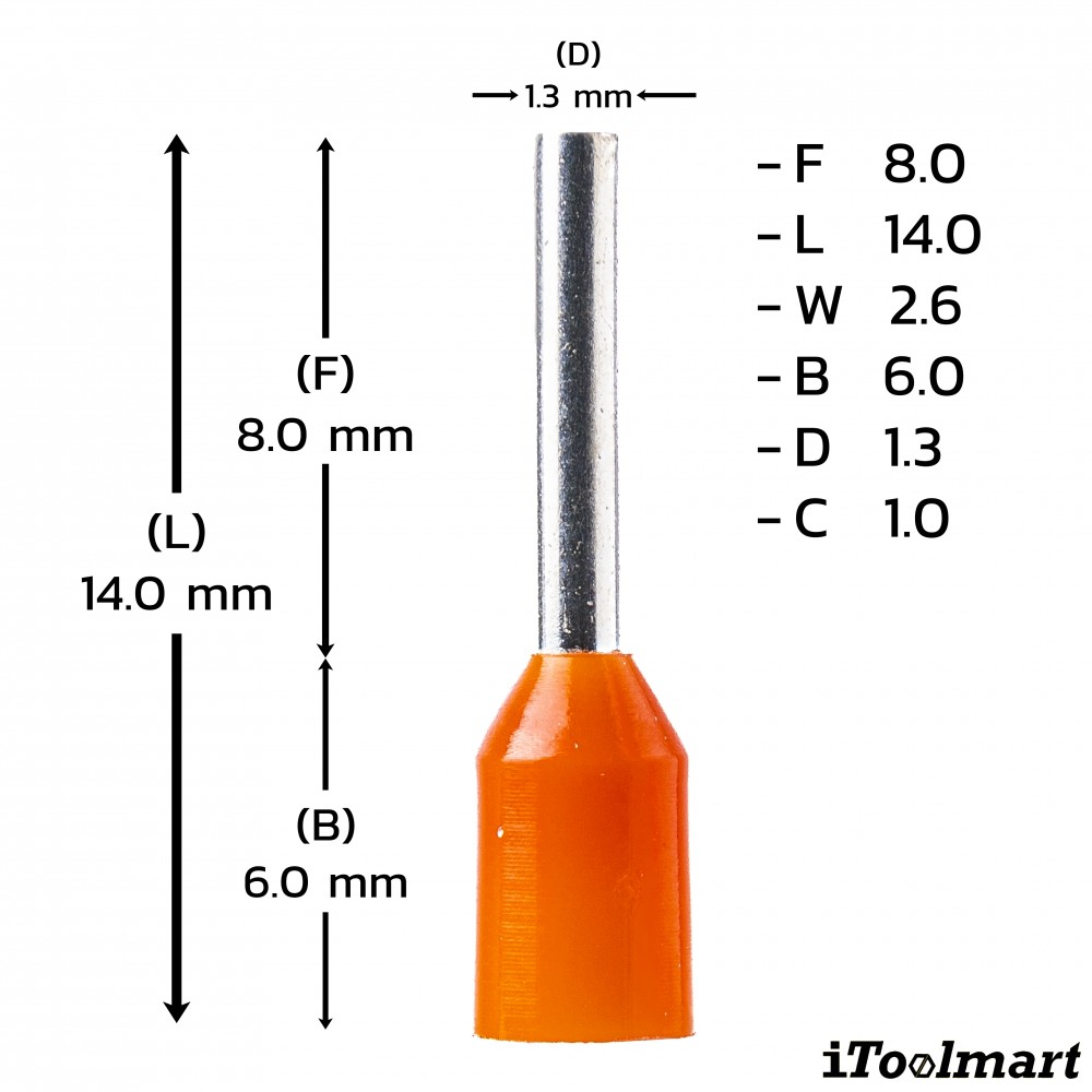 หางปลาคอร์ดเอ็น KST E0508 แบบหุ้ม สีส้ม ขนาด 0 5 mm² 100 ตัว หางปลาคอร์ดเอ็น KST E0508 แบบหุ้ม สีส้ม ขนาด 0 5 mm² 100 ตัว