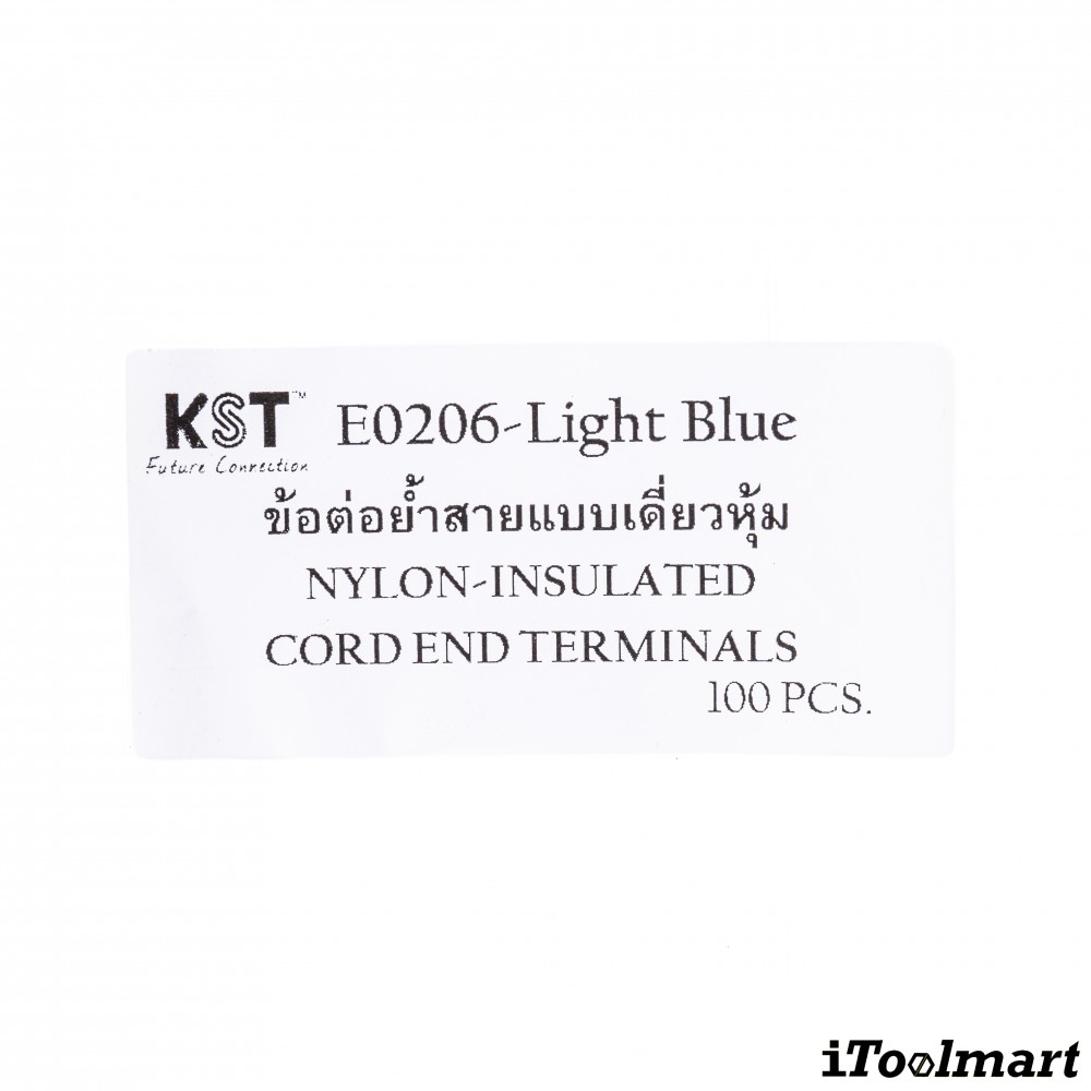 หางปลาคอร์ดเอ็น KST E0206 แบบเหุ้ม สีฟ้า ขนาด 0 25 mm² 100 ตัว
