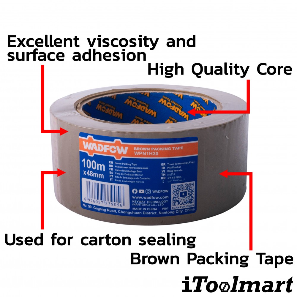 เทปกาว WADFOW WPN1H30 สีน้ำตาล ขนาด 100 m x 48 mm 