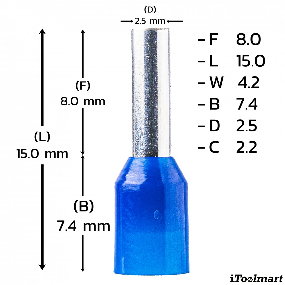 หางปลาคอร์ดเอ็น KST E2508 แบบหุ้ม สีน้ำเงิน ขนาด 2 5 mm² 100 ตัว หางปลาคอร์ดเอ็น KST E2508 แบบหุ้ม สีน้ำเงิน ขนาด 2 5 mm² 100 ตัว