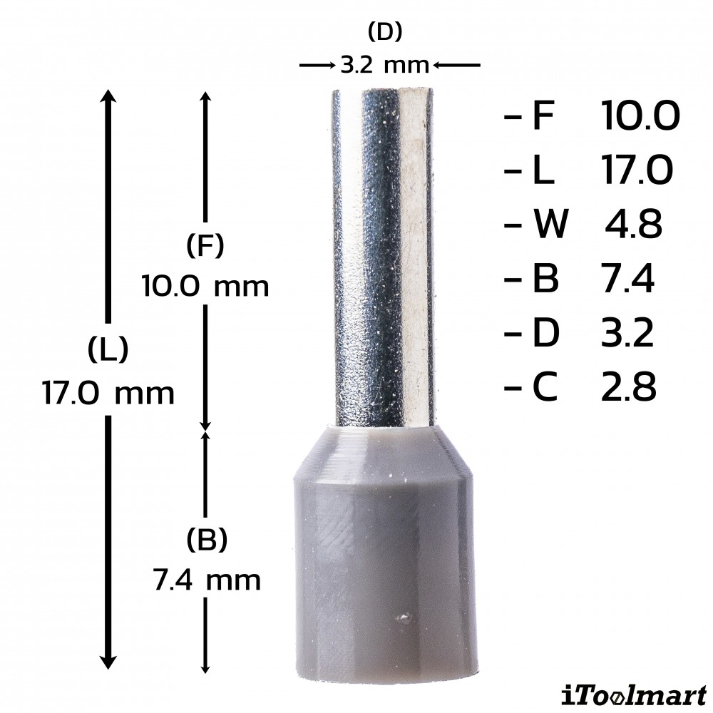 หางปลาคอร์ดเอ็น KST E4010 แบบหุ้ม  สีเทา ขนาด 4 0 mm² 100 ตัว