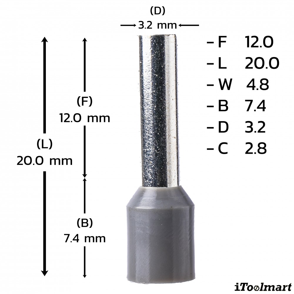 หางปลาคอร์ดเอ็น KST E4012 แบบหุ้ม สีเทา ขนาด 4 0 mm² 100 ตัว
