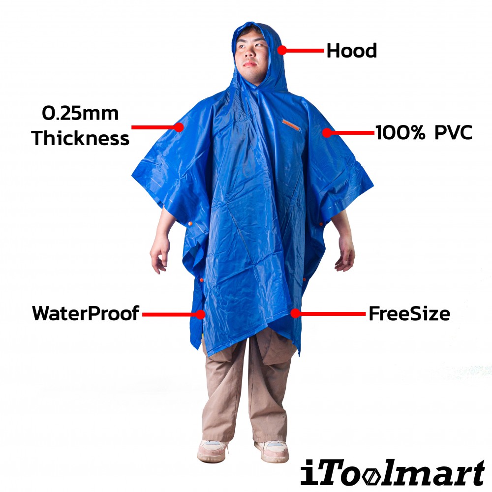 เสื้อกันฝน WADFOW WRC1001 ขนาดฟรีไซส์ 125 x 200 ซม  ความหนา 0 25 มม 