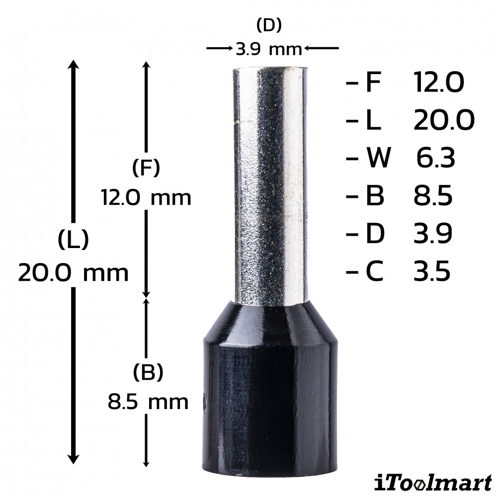 หางปลาคอร์ดเอ็น KST E6012 แบบหุ้ม สีดำ ขนาด 6 0 mm² 100 ตัว หางปลาคอร์ดเอ็น KST E6012 แบบหุ้ม สีดำ ขนาด 6 0 mm² 100 ตัว
