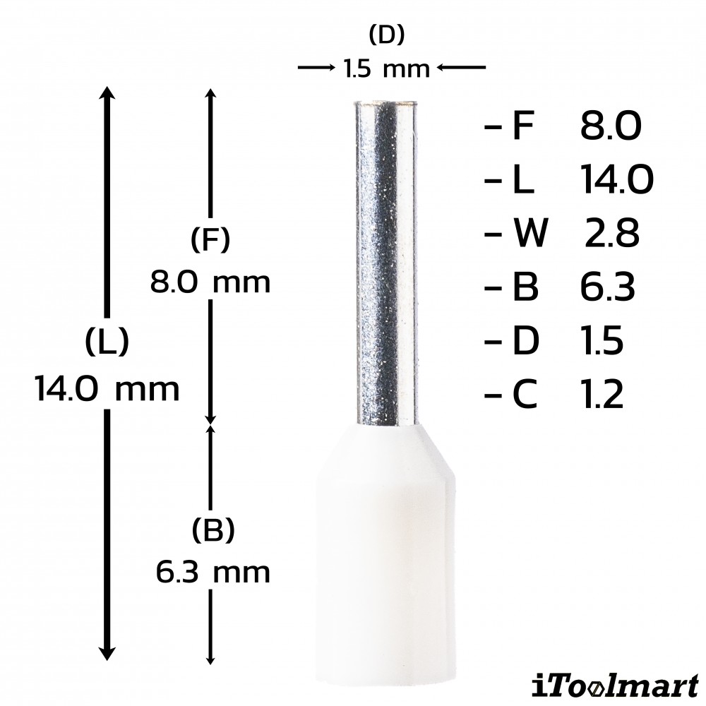 หางปลาคอร์ดเอ็น KST E7508 แบบหุ้ม สีขาว ขนาด 0 75 mm² 100 ตัว หางปลาคอร์ดเอ็น KST E7508 แบบหุ้ม สีขาว ขนาด 0 75 mm² 100 ตัว