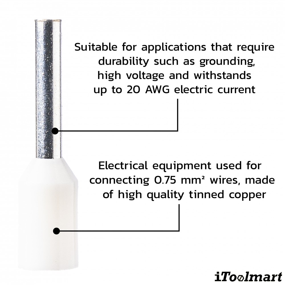 หางปลาคอร์ดเอ็น KST E7508 แบบหุ้ม สีขาว ขนาด 0 75 mm² 100 ตัว หางปลาคอร์ดเอ็น KST E7508 แบบหุ้ม สีขาว ขนาด 0 75 mm² 100 ตัว